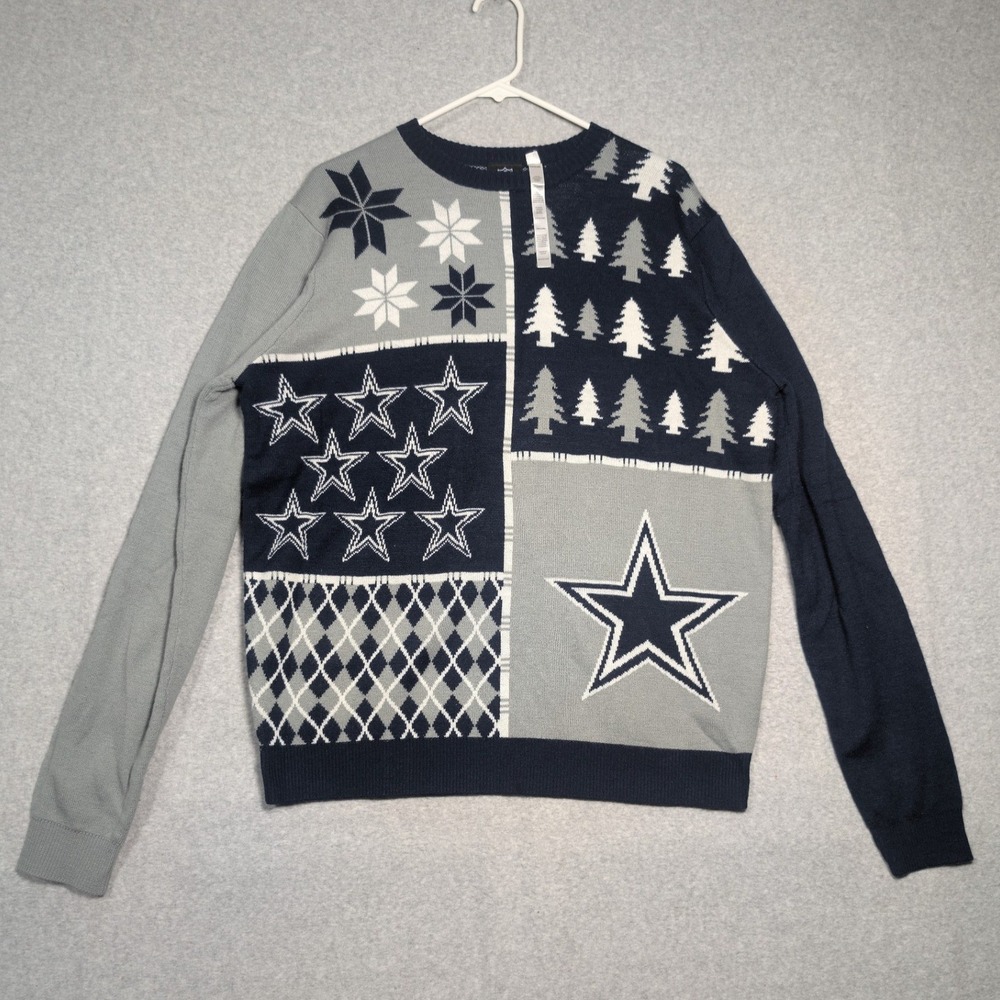 NFL Dallas Cowboys Sweater Men XL Ugly Christmas Snowflake Pine Tree Cabin